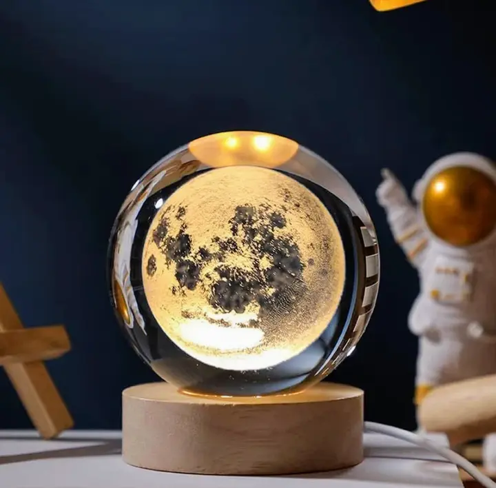 3D Moon Crystal Ball LED Lamp Night Light Moon Planet Art Gifts Lamp | Night Lamp (7.5 cm, Warm White Moon)